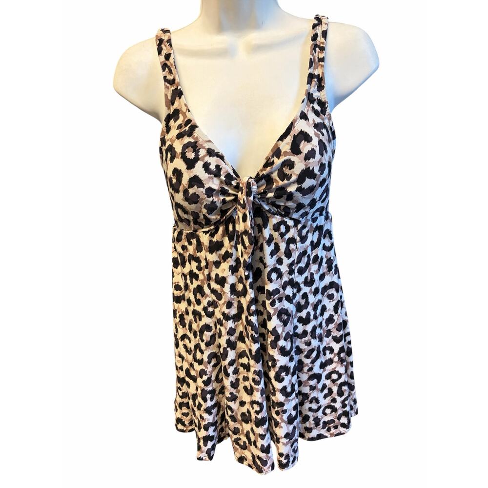 Bal Harbour Swim Leopard Print Swim Dress Size 8 Tie Front